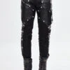 Black Patchwork Asymmetric Rivet Studded Punk Leather Mens Pants -LolitaInside 9c16af05fe1cbbf3d4807f345ee376a6