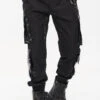 Black Punk Multi Pocket Splicing Illusory Color Removable Metal Left Chain Design Cargo Men's Pants