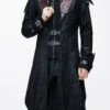 False Two Pieces Black Hooded Leather Long Mens Gothic Coats -LolitaInside 9c8e817cd369bbe42f5774ccb7454825