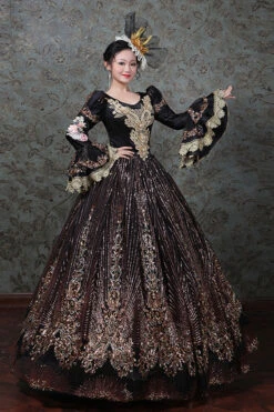 Hime Sleeves High Waisted Three Dimensional Hollow Embroidery Floral Print Ruffled Multi-Layer Victorian Lolita Prom Dress -LolitaInside 9ca314399e8bc9471735c3ef5ea93c85