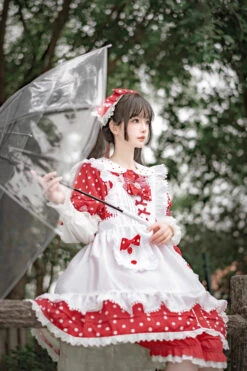 Red/White Doll Collar Short Sleeves Mushroom Princess Print Polka Dots Ruffle Sweet Lolita Dress -LolitaInside 9cd328c93927d0d21a1a927ea289f34d