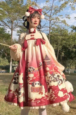 Panda Print Chinese Style Sweet Lolita OP Dress -LolitaInside 9cffbf3b02edcdbcff6cf5594f0b061a