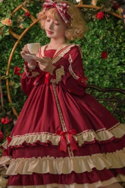 Court Style Long Sleeves High Waisted Bowknot Ruffled Multi-Layer Classic Lolita Op Dress -LolitaInside 9e2d66900354a9e5badafb4af28c10c6