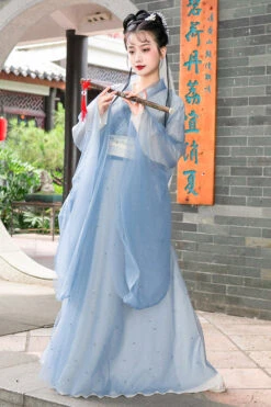 Blue Chinese Style School Sweet Hanfu Dress -LolitaInside 9e792b236e4a30b44fe6ff5569c8c30a
