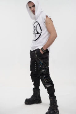 Black Punk Multi Pocket Splicing Illusory Color Removable Metal Left Chain Design Cargo Men's Pants -LolitaInside 9e9c8f2607d3d384e4985945578f30fc