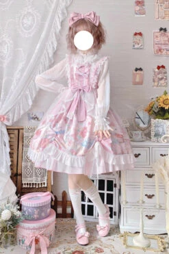 Pink Sleeveless High Waisted Rabbit Print Ruffle Bowknot Sweet Lolita Jsk Dress -LolitaInside 9f12829c680be82ca7df25eeb1a3962d
