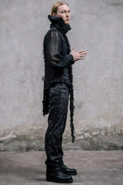 Black Side Discoid Flowers Back Waist Lace Up Gothic Jacquard Mens Pants -LolitaInside 9f1483eb9f21999529001899c5d89c61