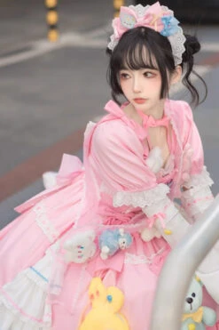 Pink Square Collar Print Doll Party Detachable Sleeves Ruffle Bowknot Sweet Princess Lolita Dress -LolitaInside 9fc3b25feab00dafbd14cec2aa9d3122
