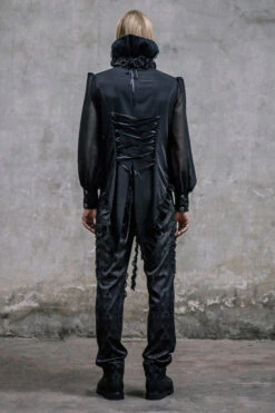 Black Side Discoid Flowers Back Waist Lace Up Gothic Jacquard Mens Pants -LolitaInside 9fd015cd0df979505b7abf8a65ed6b79