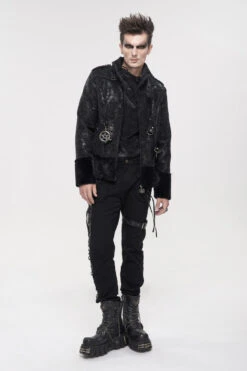 Black Five Pointed Star Decoration Retro Suede Short Plush Men's Punk Coat -LolitaInside a01f4a3fa4a7550f6ea2958ed71d888c