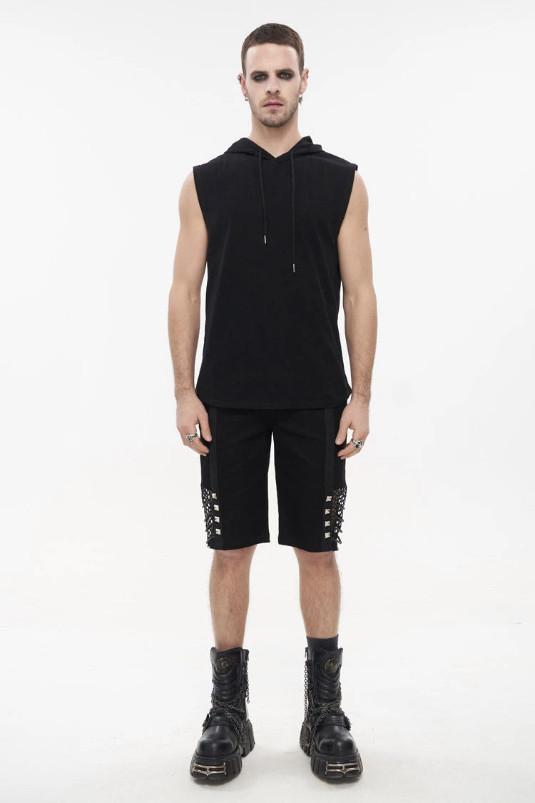 Black Knit Irregular Simple Versatile Sleeveless Hooded Men's Punk Tank Top 5 Black Knit Irregular Simple Versatile Sleeveless Hooded Men's Punk Tank Top - Image 3