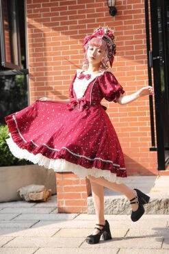 Midsummer Galaxy Shiny Star Print Short Sleeves Ruffle Bowknot Sweet Lolita OP Dress -LolitaInside a08323f9baee02baaabb27df2274cb29