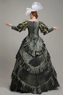 Dark Gray Court Style High Waisted Long Sleeves Floral Print Multi-Layer Victorian Lolita Prom Dress -LolitaInside a08fc2196484248eb60bbe956d00bdb5