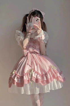 White/Pink Ruffle Bowknot Princess Sweet Lolita JSK Dress