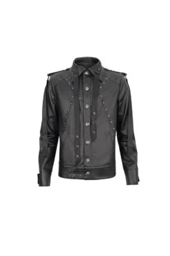 Black Lapel Collar Studded Strap Dashing Men's Punk Jacket -LolitaInside a0a8cbdc4bf424e344de050cab244c3c