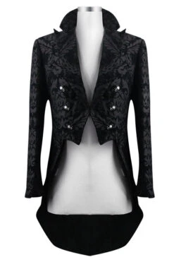 Black Gothic Jacquard Mens Coat With Slit -LolitaInside a111361c9e9799c2530e186289d293e9
