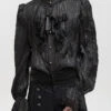 Black Vintage Stand Collar Striped Collar Floral Lace Men's Gothic Shirt