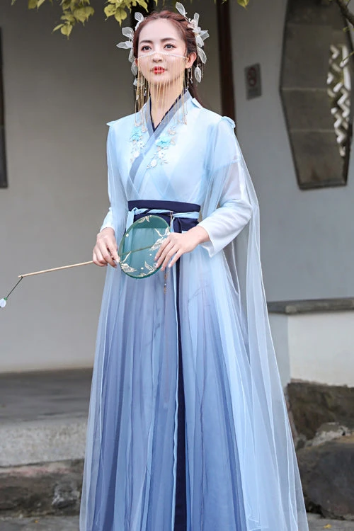 Blue Glazed Chest Embroidered Sweet Hanfu Dress 4 Blue Glazed Chest Embroidered Sweet Hanfu Dress - Image 2