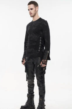 Black Punk Velvet Jacquard Chest Tie Sleeveless Hooded Men's Shirt -LolitaInside a227943fc988681ef039ec701a123721