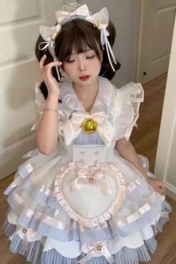 Blue Magical Girl Multi-layer Ruffle Bowknot Bell Maid Sweet Lolita Dress Full Set -LolitaInside a248e8f503e52deaab3ee89cc95e7588