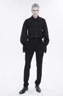 Black Lapel Collar Puff Sleeved Lace Hem Men's Gothic Shirt -LolitaInside a29230b8d18ba0ff5083c7d613382790