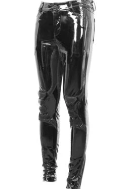 Black Punk Kneepad Shiny Leather Tight Mens Pants -LolitaInside a29f8cba367ddd5f31c596c4cfd31d9f