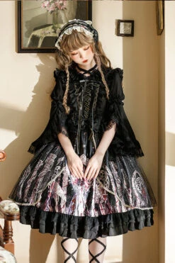 Black Ancient Mythology Angel Wings Print Mesh Stitching Bowknot Ruffled Gothic Lolita Jsk Dress -LolitaInside a2e949ffcdcf05e85dff89886d25be51
