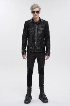 Black Metal Ring Perforated Lapel Lapel Button Handsome Men's Punk Jacket -LolitaInside a34444cc909efaa23dd9b181fc26d1d1
