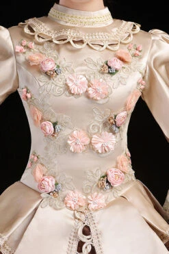 Champagne Multi-Layer Hime Sleeves High Waisted Hollow Embroidery Three-Dimensional Flower Print Victorian Lolita Prom Dress 11 Champagne Multi-Layer Hime Sleeves High Waisted Hollow Embroidery Three-Dimensional Flower Print Victorian Lolita Prom Dress -LolitaInside a3caae14e85989d2b86a9101cfaa2d98