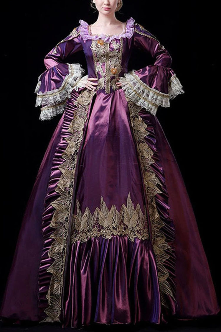 Multi-Layer Long Sleeves Trumpet Sleeves High Waisted Hollow Embroidery Print Victorian Lolita Prom Dress 3 Multi-Layer Long Sleeves Trumpet Sleeves High Waisted Hollow Embroidery Print Victorian Lolita Prom Dress