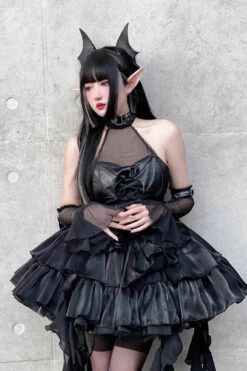 Pure Black Little Devil Sexy Princess Slim Gothic Lolita Strapless Tiered Dress -LolitaInside a465a015f97a001465f3e538f52207fe