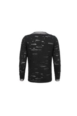 Black Diamond Mesh Irregular Hole Long-Sleeved Men's Punk T-Shirt -LolitaInside a4c7d2155bc9655e8a85a8e4b20a581d