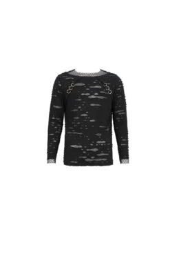 Black Diamond Mesh Irregular Hole Long-Sleeved Men's Punk T-Shirt -LolitaInside a4e5e608ade5337a2799fbffb030bee3