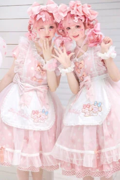 Pink Short Sleeves Melody Print Ruffle Bowknot Alice Sweet Lolita Dress -LolitaInside a50cd796e4123859dddbb7322433cdde