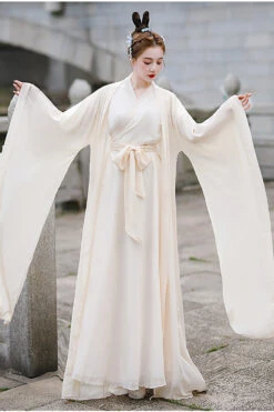 Beige Chang'E Ancient Costume Elegant Wide Sleeves Classic Hanfu Dress -LolitaInside a5ce5597cbf278f1d2e253290c317d8f