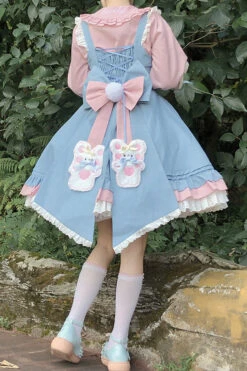 Blue/Pink Plum Blossom Snow Rabbit Ruffle Bowknot Sweet Lolita Dress -LolitaInside a6277bdd3ad2892892669ea2f274a163