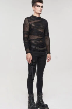 Black Gothic Bandage Design Net Yarn Perspective Men's Sweater -LolitaInside a633f49114857b3c447f8271acd87f3a