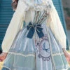 Light Blue Vintage Finches In The Mirror Print Country Style Bowknot Multi-Layer Ruffled Classic Lolita JSK Dress