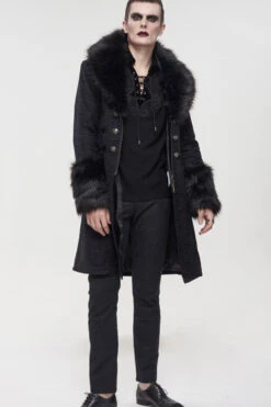Black Gothic Vintage Button Decoration Removable Fur Collar Men's Coat -LolitaInside a6d9a9ddd3fd607e2a629693bd68f2fe