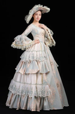 Light Blue Hime Sleeves High Waisted Round Collar Lace Stitching Hollow Embroidery Flower Print Victorian Lolita Prom Dress 9 Light Blue Hime Sleeves High Waisted Round Collar Lace Stitching Hollow Embroidery Flower Print Victorian Lolita Prom Dress -LolitaInside a707e75190810c8a221cb2f320b5c544