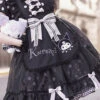 Black Short Sleeves Kulomi Print Ruffle Bowknot Alice Sweet Lolita Dress