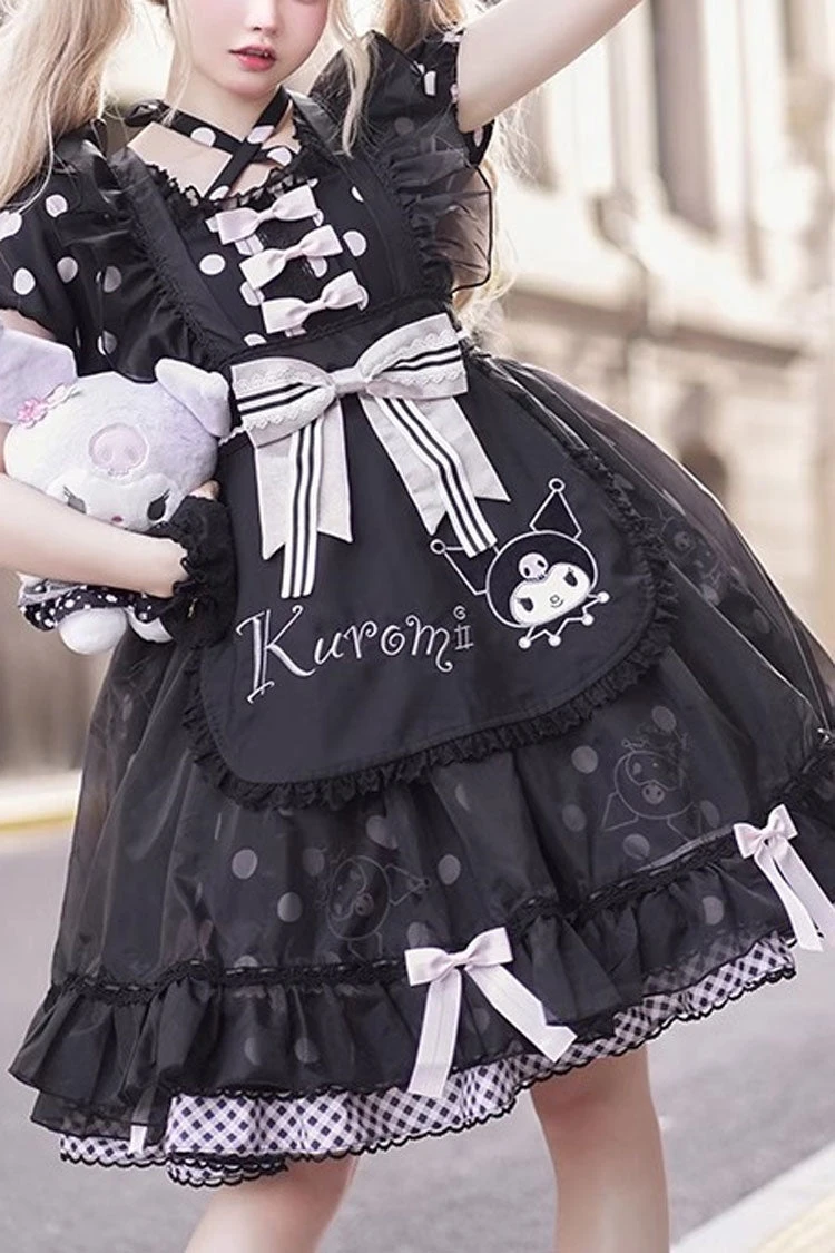 Black Short Sleeves Kulomi Print Ruffle Bowknot Alice Sweet Lolita Dress 3 Black Short Sleeves Kulomi Print Ruffle Bowknot Alice Sweet Lolita Dress
