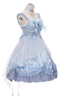 Blue Ruffled Stitching Seam 3D Print Sweet Lolita JSK Dress -LolitaInside a79831bc15684c3a6bed91a38b64ac1f