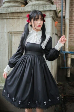 Black Dark Style Punk Cross High Waist Gothic Lolita OP Dress -LolitaInside a7d7029fc832075a695d504f7ff3dc00