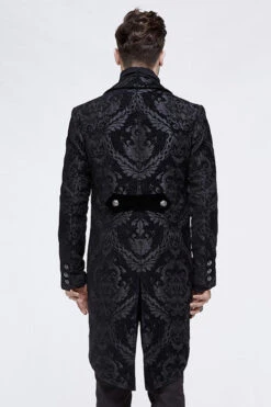 Black Gothic Jacquard Mens Coat With Slit -LolitaInside a82f6cc3b728ed31a86fab8472ac1127