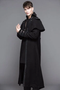 Black Fake Two Pieces High Collar Woollen Mens Gothic Long Coat -LolitaInside a84b21d73d6884daabdd1475754c178f