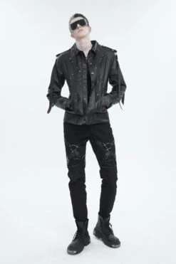 Black Thigh Position Buckle Splice Men's Punk Pants -LolitaInside a8ae3822a35c14ba621f7ac417c8a063