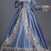 Blue High Collar Long Sleeves High Waisted Hollow Embroidery Floral Print Ruffled Victorian Lolita Prom Dress -LolitaInside a919e6158b4cceef72c2e836fee27835