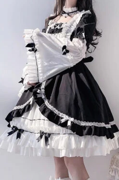 White/Black Hime Sleeves Multi-layer Ruffle Cardigan Bowknot Gothic Princess Lolita Dress -LolitaInside a95b6bcba86bb3cdf0b4341f4503db88