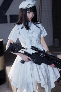 White Travelling Thorns Short Sleeves Print Gothic Elegant Lolita Dress -LolitaInside a96b42e822c27c5a65770b6eb5ddb817